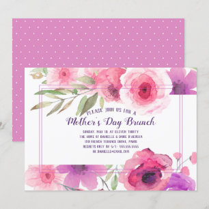 Mother's Day Brunch Pink Purple Watercolor Floral Invitation