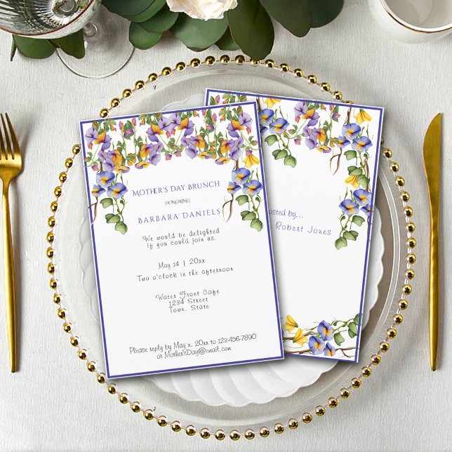  Mother's Day Brunch Purple Yellow Morning Glories Invitation (Creator Uploaded)