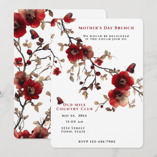 Mother's Day Brunch Red Flowers Butterflies Invitation