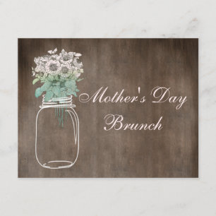 Mother's Day Brunch Rustic Mason Jar & Flowers Invitation