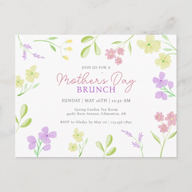 Mother's Day Brunch Soft Floral Watercolor Pastel Postcard (Front)