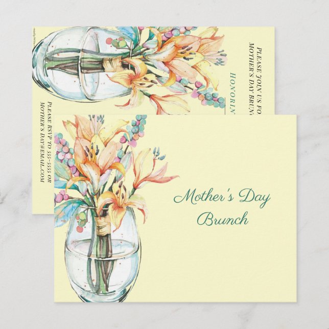 Mother's Day Brunch Vase of Daylilies Invitation (Front/Back)