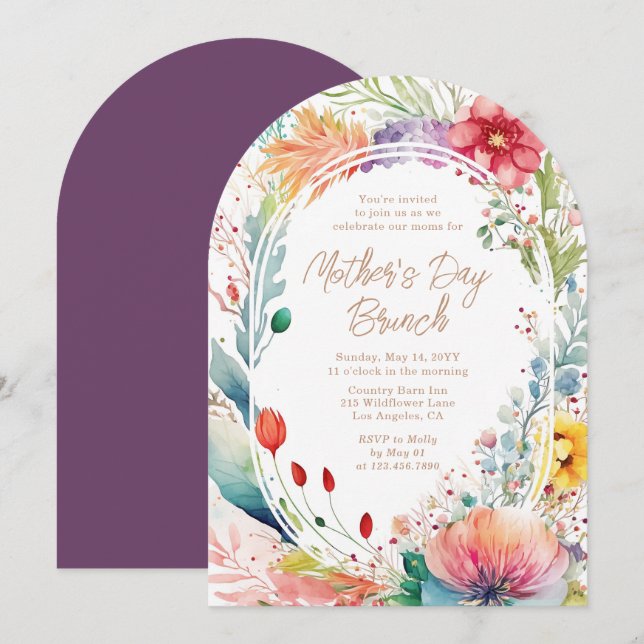 Mother's Day Brunch Watercolor Wildflowers Floral Invitation (Front/Back)