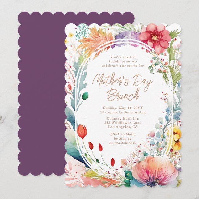 Mother's Day Brunch Watercolor Wildflowers Floral Invitation (Front/Back)