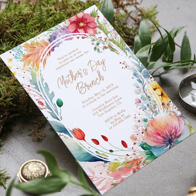 Mother's Day Brunch Watercolor Wildflowers Floral Invitation (Creator Uploaded)