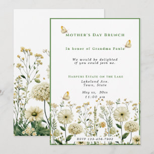  Mother's Day Brunch White Flowers Butterflies Invitation