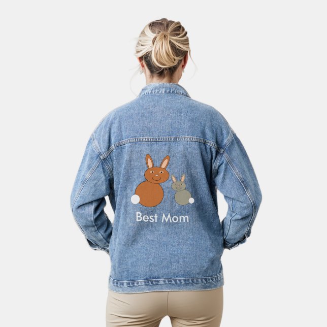 Mothers Day Bunnies Custom Message Denim Jacket (Model)