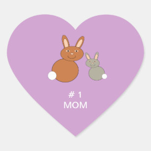 Mothers Day Bunnies Number 1 Mum Custom Heart Sticker