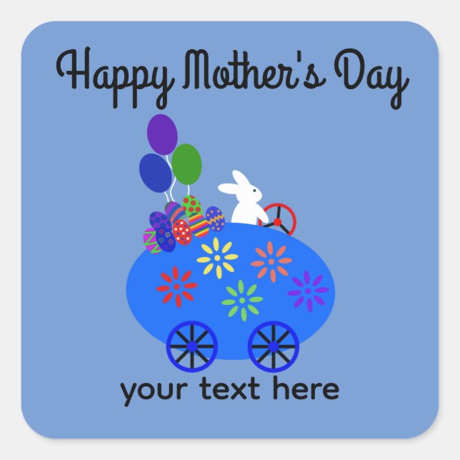 Mother's Day Bunny Riding Egg Car #3 Stickers (Front)