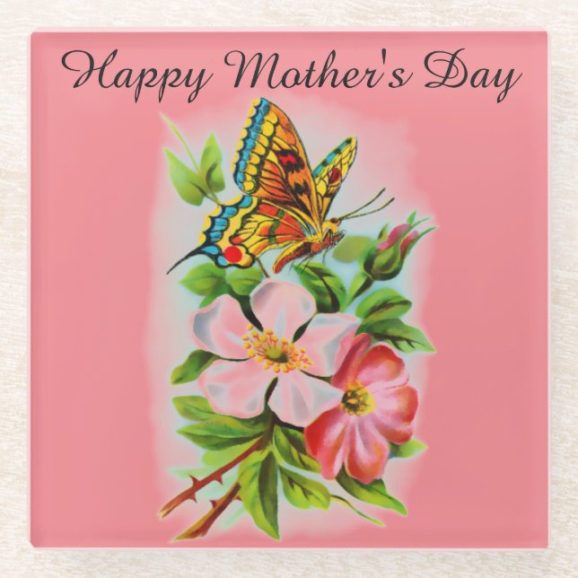Mother's Day Butterfly And Flowers Coaster (Front)