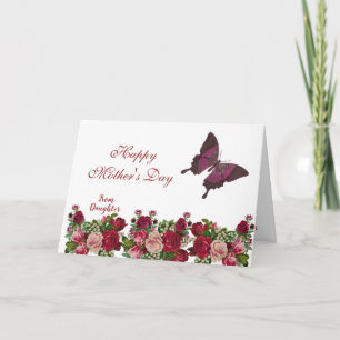 Mothers Day Butterfly Rustic Roses Burgundy Floral Card