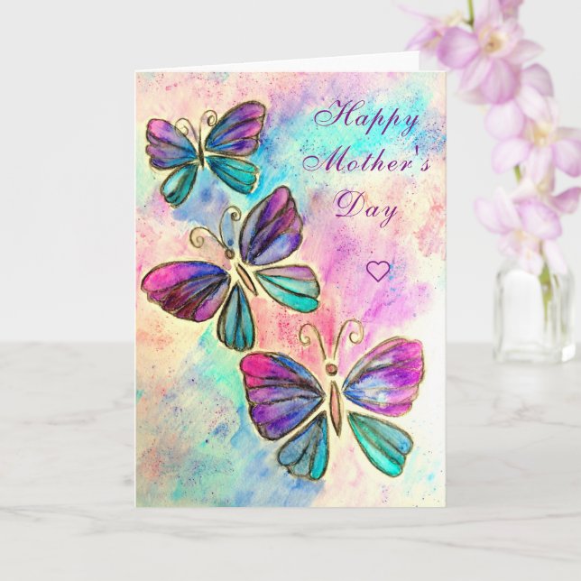 Mother's Day Card Beautiful Butterflies Flying  (Orchid)