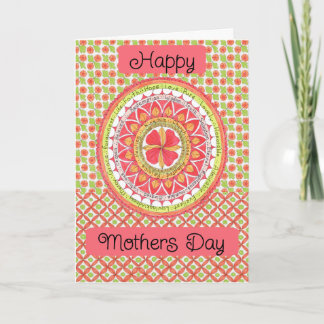 Mothers Day Card Bright Orange and Green Medallion
