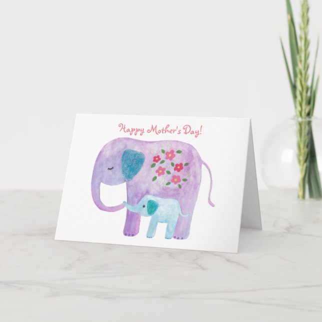 Mother's day Card Elephant Mum Baby Greeting Card (Front)