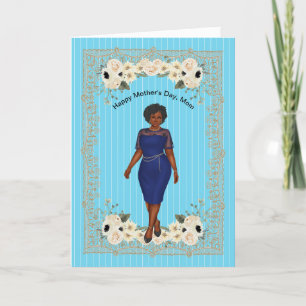 Mother's Day Card for Black Mum Blue with Flowers
