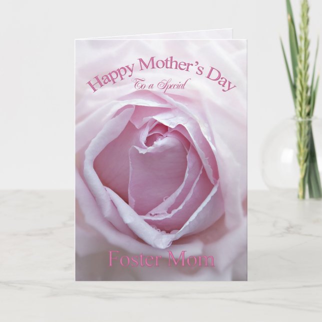 Mother's day card for foster mum, with a pink rose (Front)