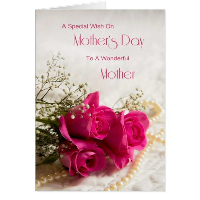 Mother's day card for mother with three pink roses (Front)