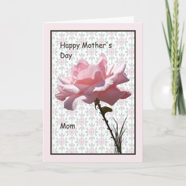 Mother's Day Card for Mum with Pink Rose (Front)