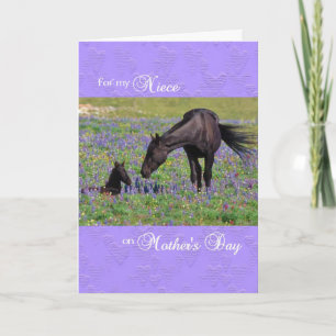 Mother's Day Card for Niece, Mustang Mare w/ Foal