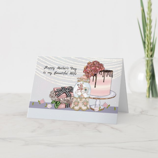 Mother's Day Card for Wife with Cake & Presents (Front)