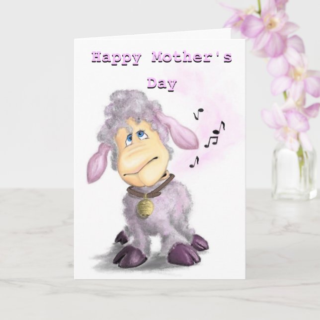 Mother's Day Card Little Lamb with Bell (Orchid)