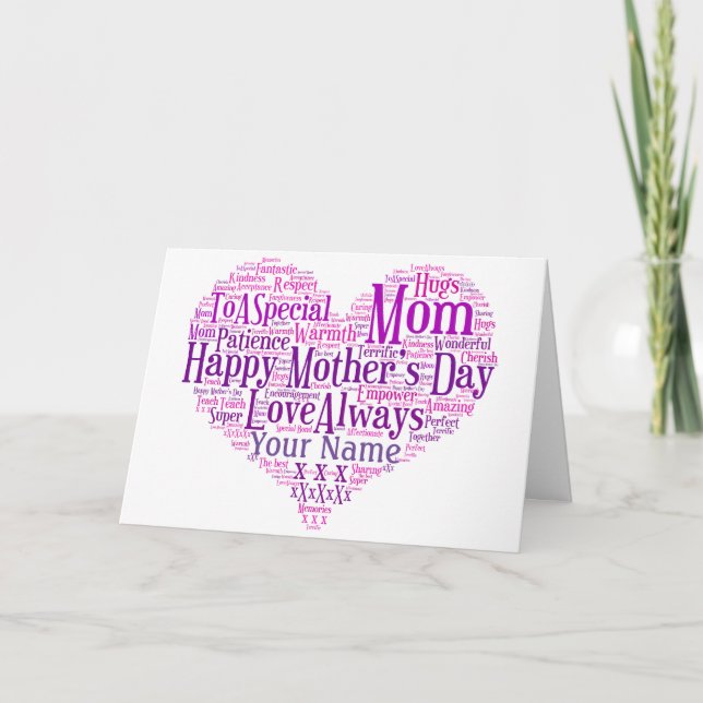 Mothers Day Card Personalised Typography Heart Mum (Front)