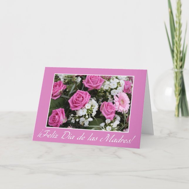 Mother's day card pink rose bouquet spanish (Front)