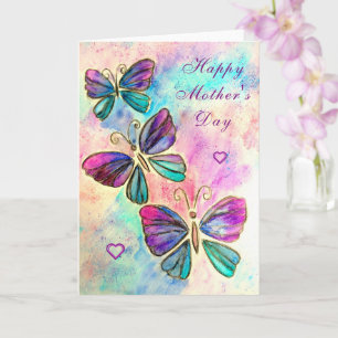 Mother's Day Card Purple Pink Butterflies Flying
