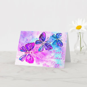 Mother's Day Card Purple Pink Butterflies Hearts