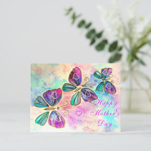 Mother's Day Card Purple Pink Butterflies Hearts