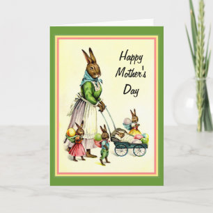 Mothers Day Card Vintage Rabbits
