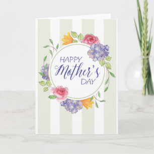 Mother's Day Card w- Watercolor Floral Wreath