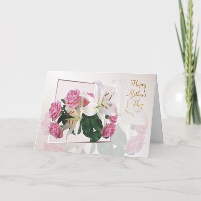 Mother's day card - White lilies and pink roses (Front)