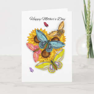 Mother's Day Card With Butterflies And Sunflowers