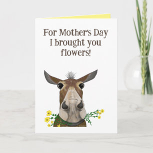 Mother's Day Card with Cute Mule and Flowers