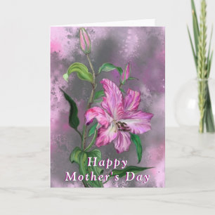Mother's Day Card with Purple Pink Lily Flowers