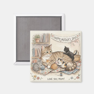 Mother's Day Cat and Kittens Magnet