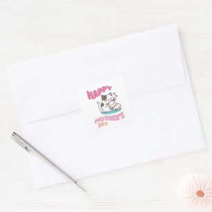 Mother's Day cats, kawaii style Square Sticker