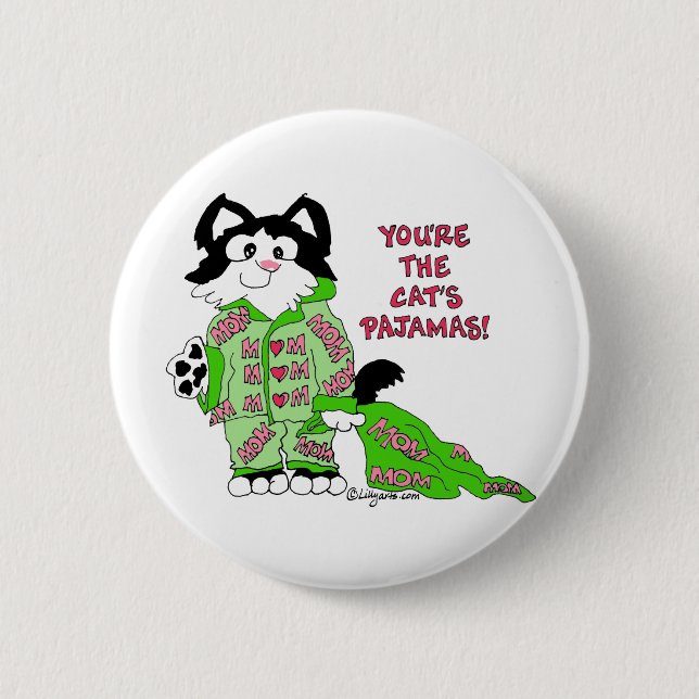 Mother's Day Cat's Pyjamas Cute Cat Round Button (Front)