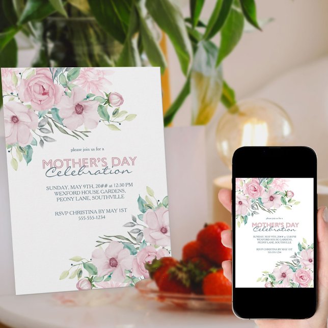 Mother's Day Celebration Pink Peony Floral Invitation (Creator Uploaded)