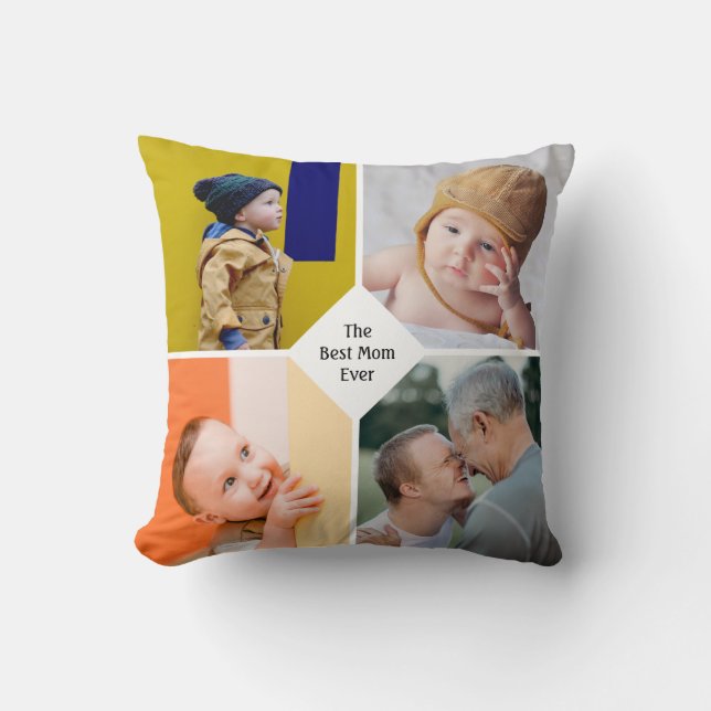 Mothers Day Chic Modern Mum Family Photo Collage Cushion (Front)