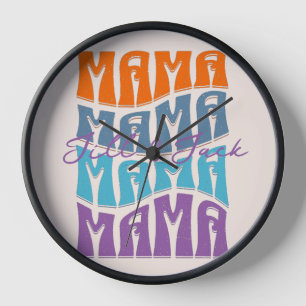 Mother's Day Colourful Typography Mama Kids Name Clock