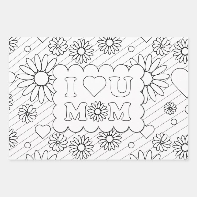 Mother's Day Colouring Pages Wrapping Paper Sheet (Front)
