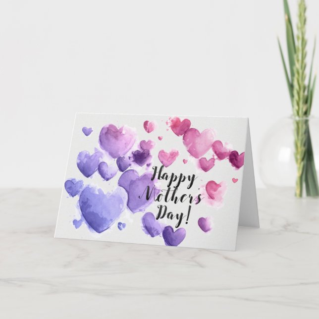 Mother's Day - Contemporary Watercolor Hearts Card (Front)