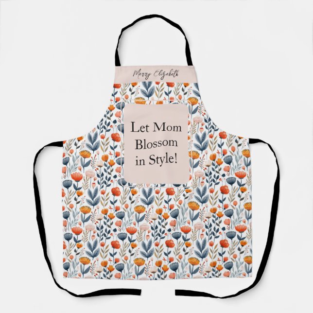  Mother's Day Cooking Skandinavian Floral Name  Apron (Front)