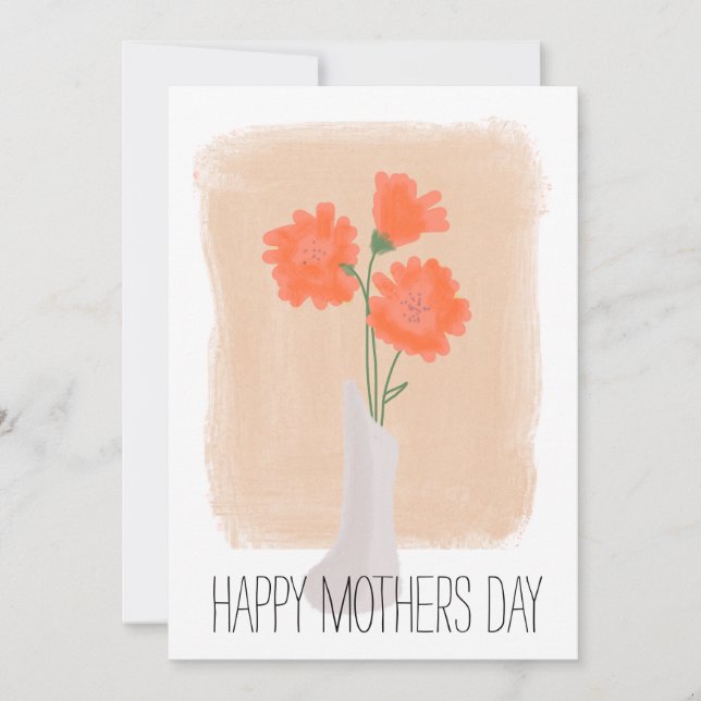 Mother's Day Coral Florals Brush Stroke Card (Front)