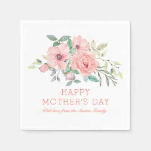 Mother's Day Coral Pink Floral Watercolor Napkin