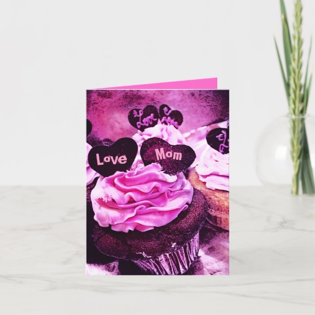 Mother's Day Cupcake Love Mum Pink Card (Front)
