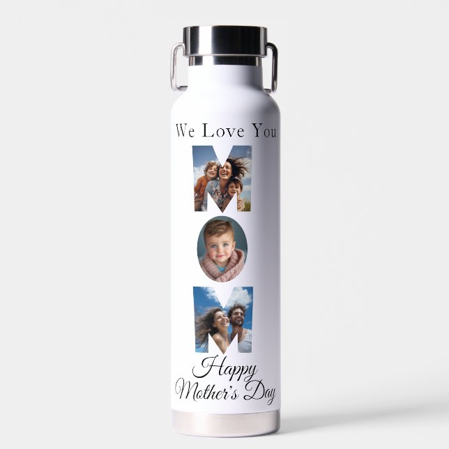 Mothers Day Custom 3 Photo Collage Water Bottle (Front)