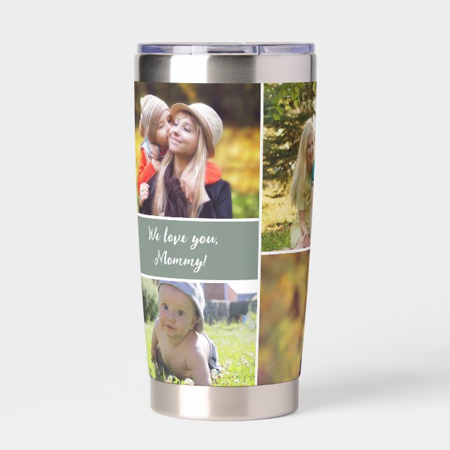 Mother's day Custom Photo Collage Sage Green  Insulated Tumbler (Front)